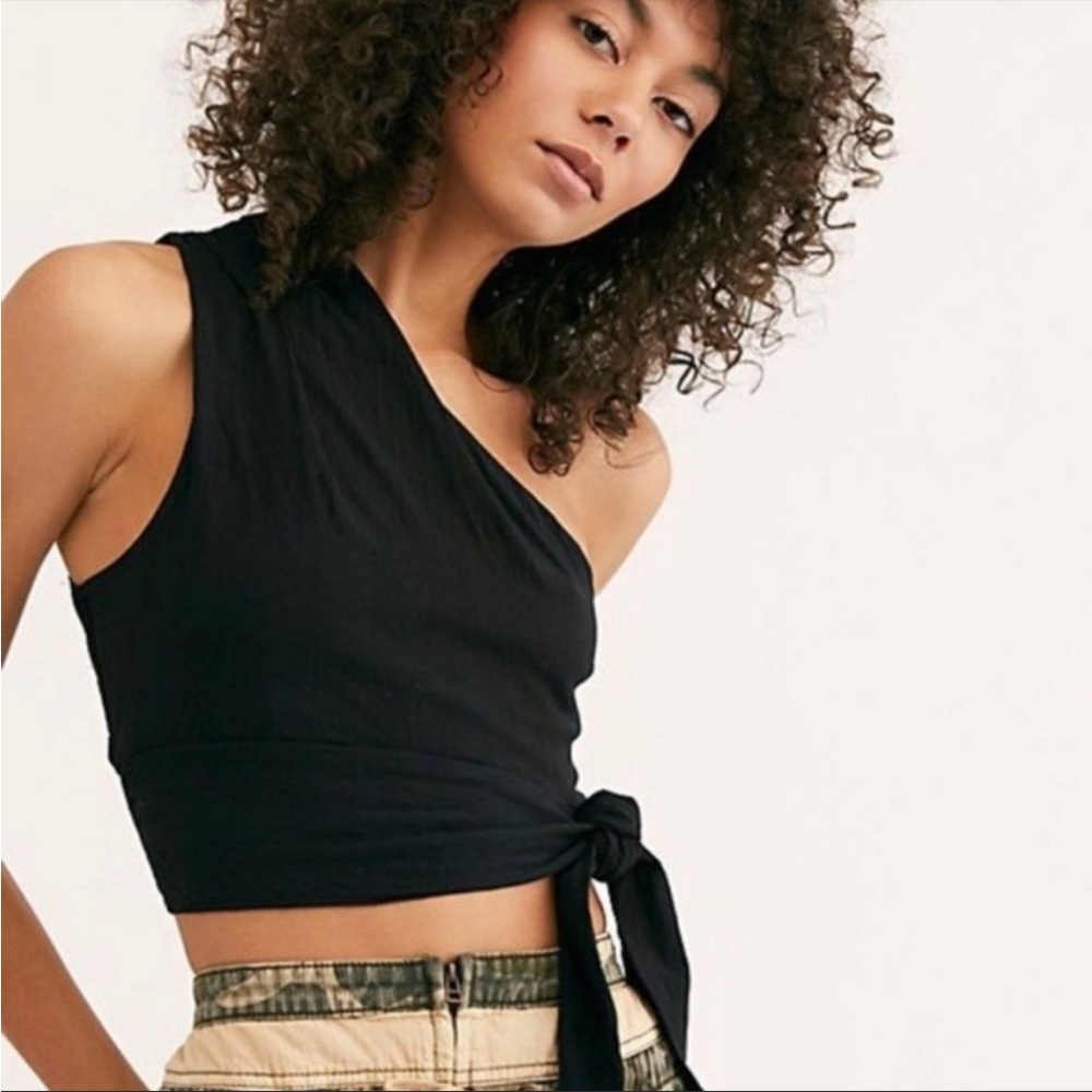 Free people black one shoulder Carmen crop top